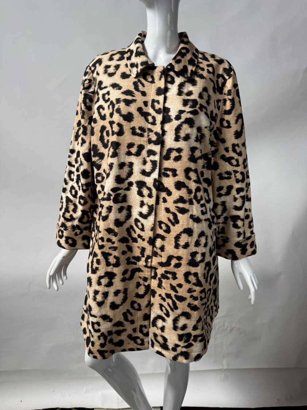 Chicos Animal Print Pleat Back Topper Jacket Size 3 US 16/18 Beige & Black Cheet